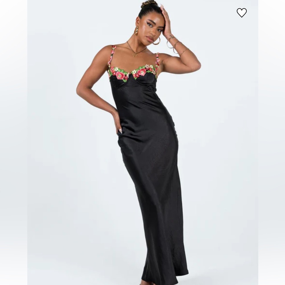 Black Satin Dress with Floral Accents
